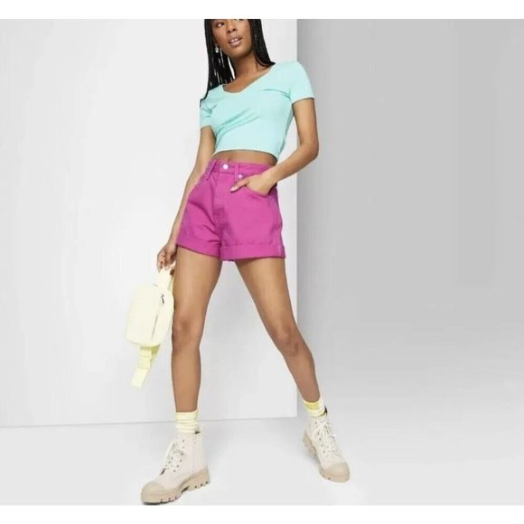 wild fable Pants - Wild Fable Womens Highest Rise Mom Shorts Various Sizes Pink Fuchsia Rolled Cuff